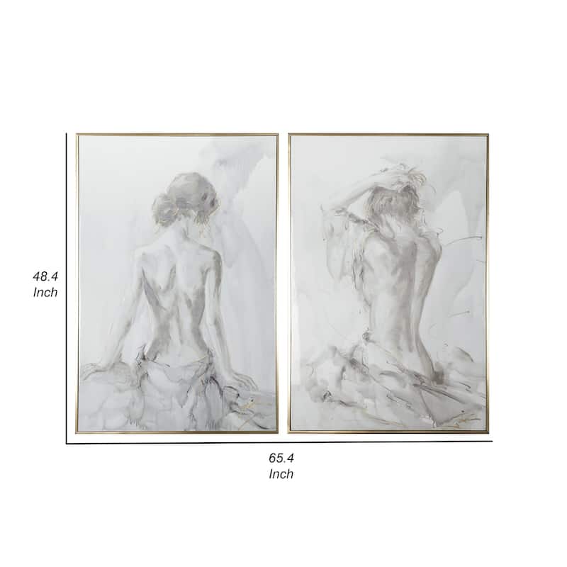 Tia 33 x 49 Hanging Wall Art Portrait Set of 2, Gray Feminine Figure Sketch
