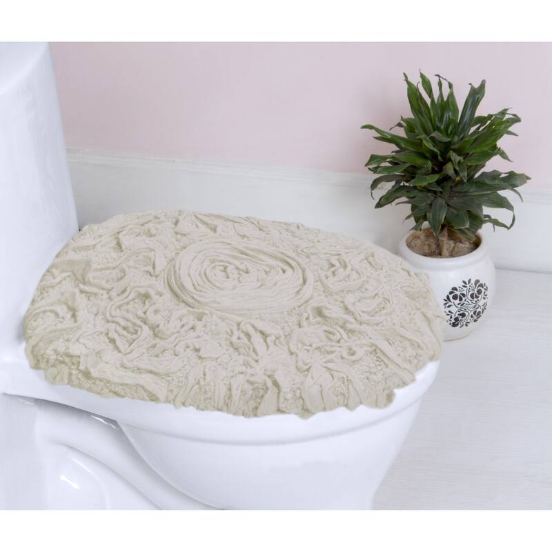 Home Weavers Bell Flower Cotton Soft, Water Absorbent Toilet Seat Lid Cover, Machine Washable 18"x18" Toilet Lid Cover - Ivory
