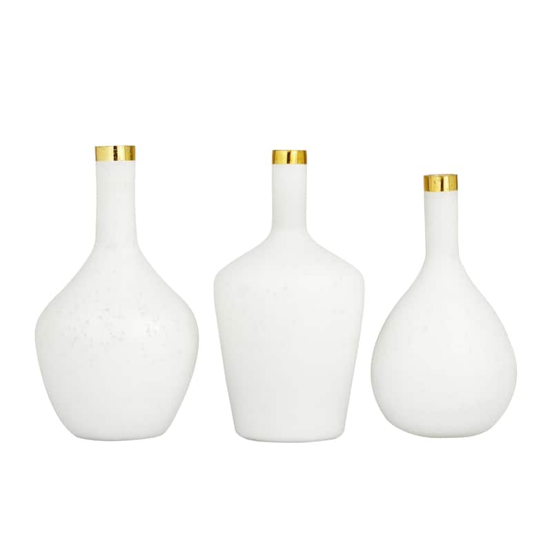 Glass Decorative Vase with Gold Rim - Set of 3 White, Blue or Black - Roche River Decor