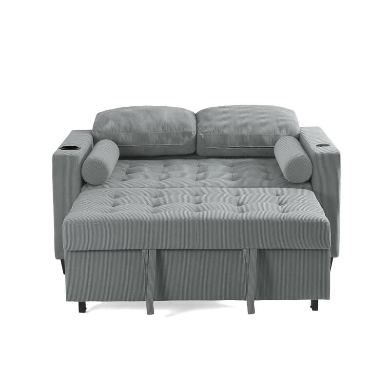 Corduroy Convertible Loveseat Sofa Bed Recliner with Cup Holder, USB Ports & Storage