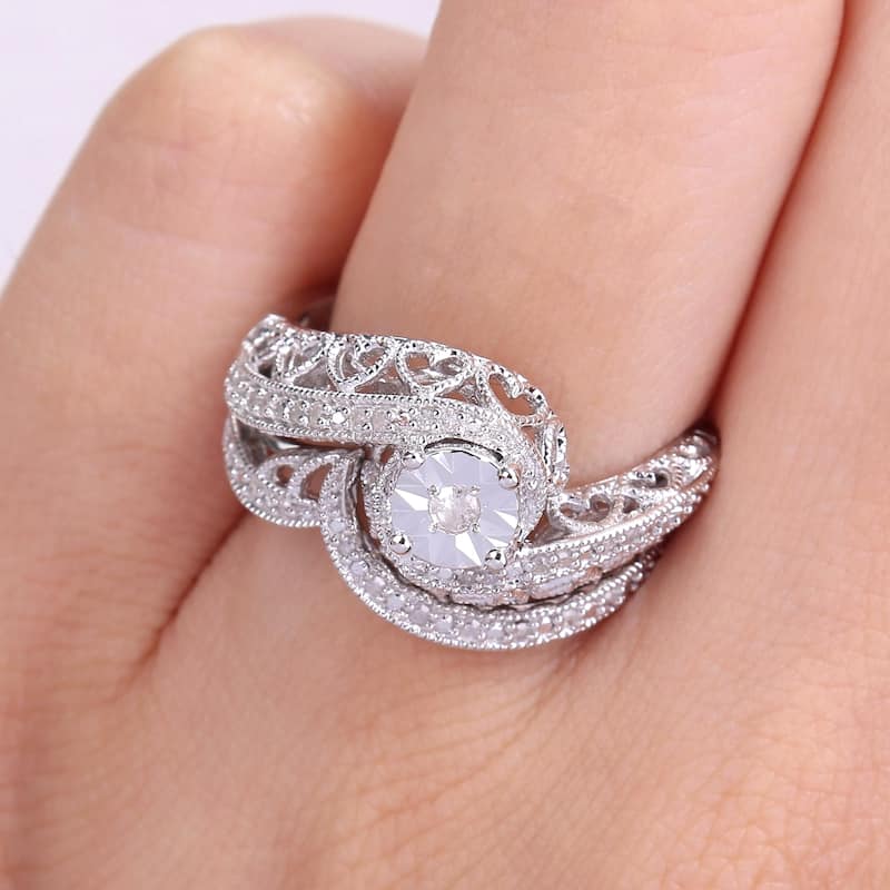 Miadora Sterling Silver 1/5ct TDW Diamond Bridal Ring Set