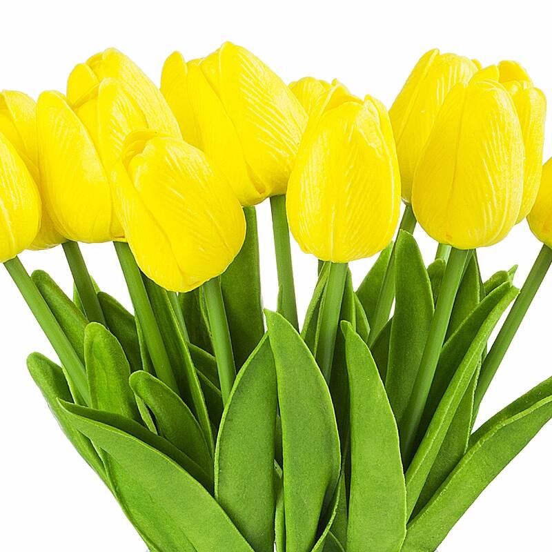 Enova Home Artificial Real Touch Tulips Fake Silk Flowers Arrangement in Clear Glass Vase with Faux Water for Home Decoration