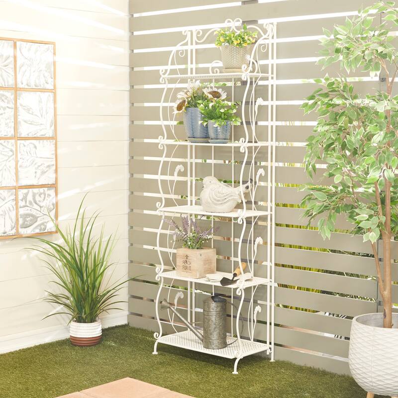 Metal Indoor Outdoor Tall Folding 5 Shelves Scroll Bakers Rack