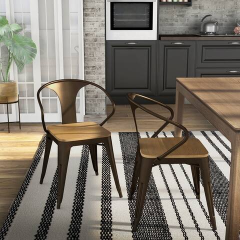 Rish Industrial Wood Seat Metal Dining Chairs by Furniture of America (Set of 2)
