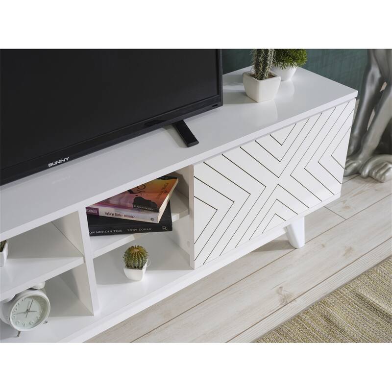 TV Stand Console Wood TV Cabinet with 2 Closet Spaces for Living Room