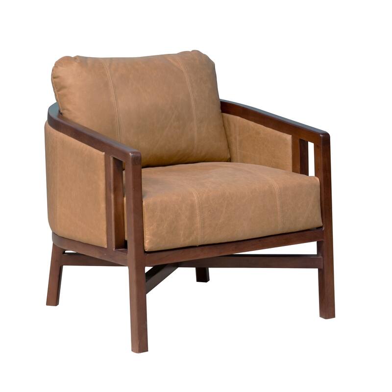 HomeRoots 32" Brown Genuine Leather Arm Chair - 32' X '35' X '29