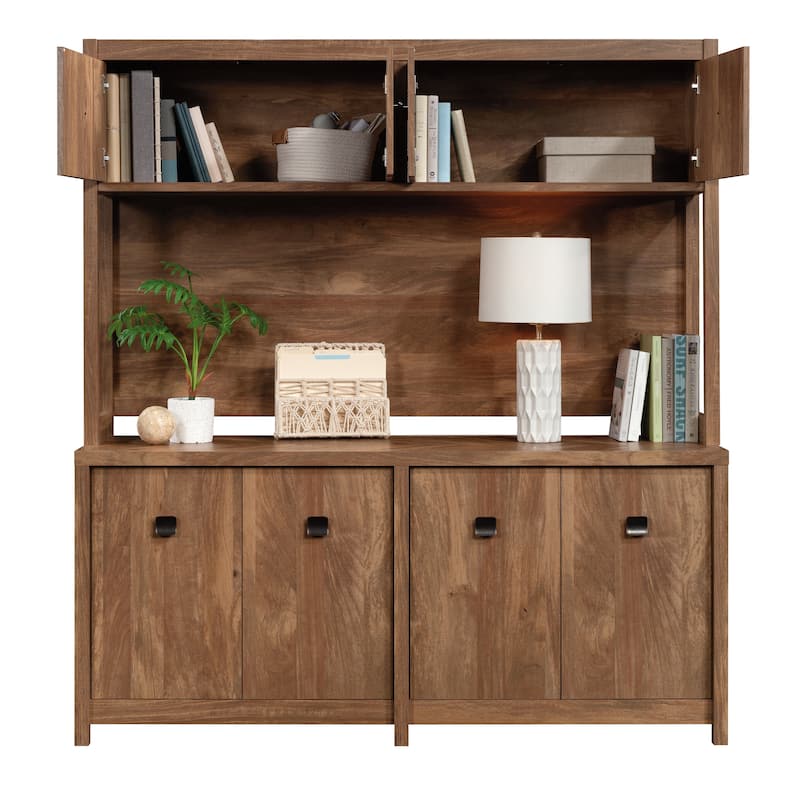 Wood Hutch with Concealed Storage, Brown - 65.95" W x 14.09" D x 42.21" H