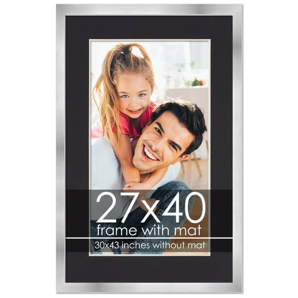 27x40 Frame with Mat - Silver 30x43 Frame Wood Made to Display Print or ...