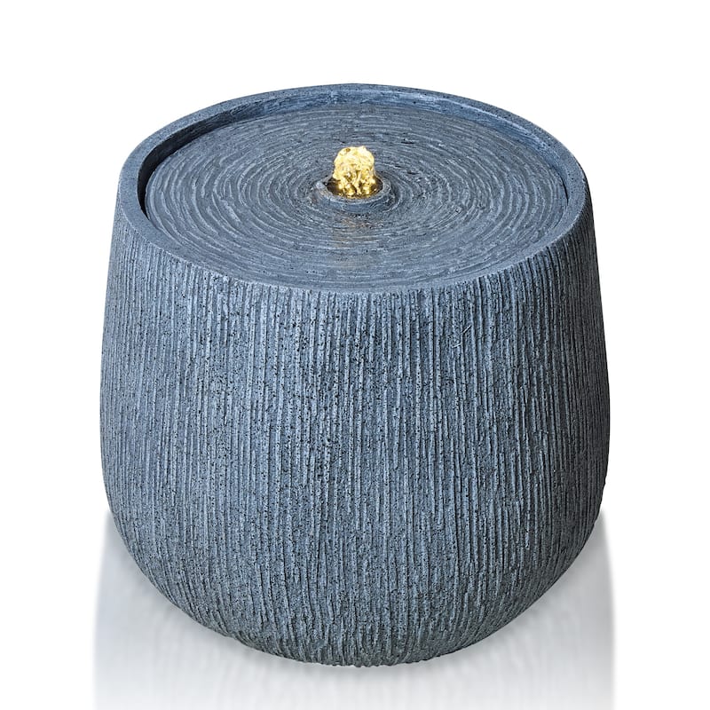 Polyresin Grey Pot Fountain Weather Resistant with Pump and LED Light