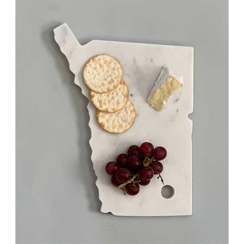 Lg Polished Marble "Connecticut" Cutting Board w/Leather - A - White