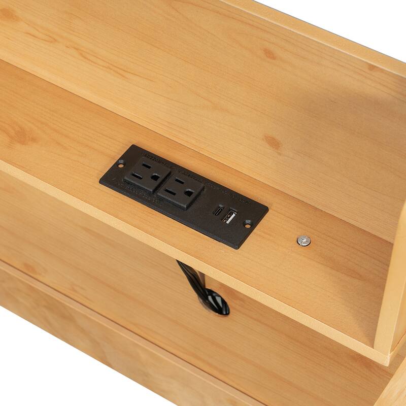 Queen Over Queen Bunk Bed with Storage Shelves on Both Upper and Lower Bunks and Built-In USB Charging Stations, Floor Bunk Bed