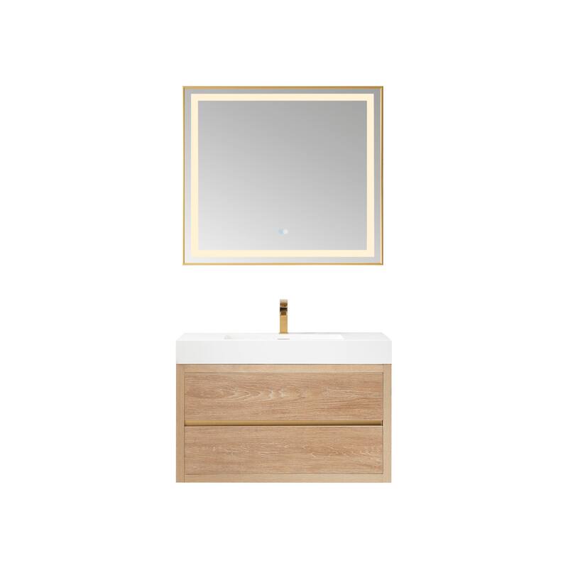 Miseno MV703136 Palencia 36" Wall Mounted Single Basin Vanity Set with - North American Oak - Oak Finish
