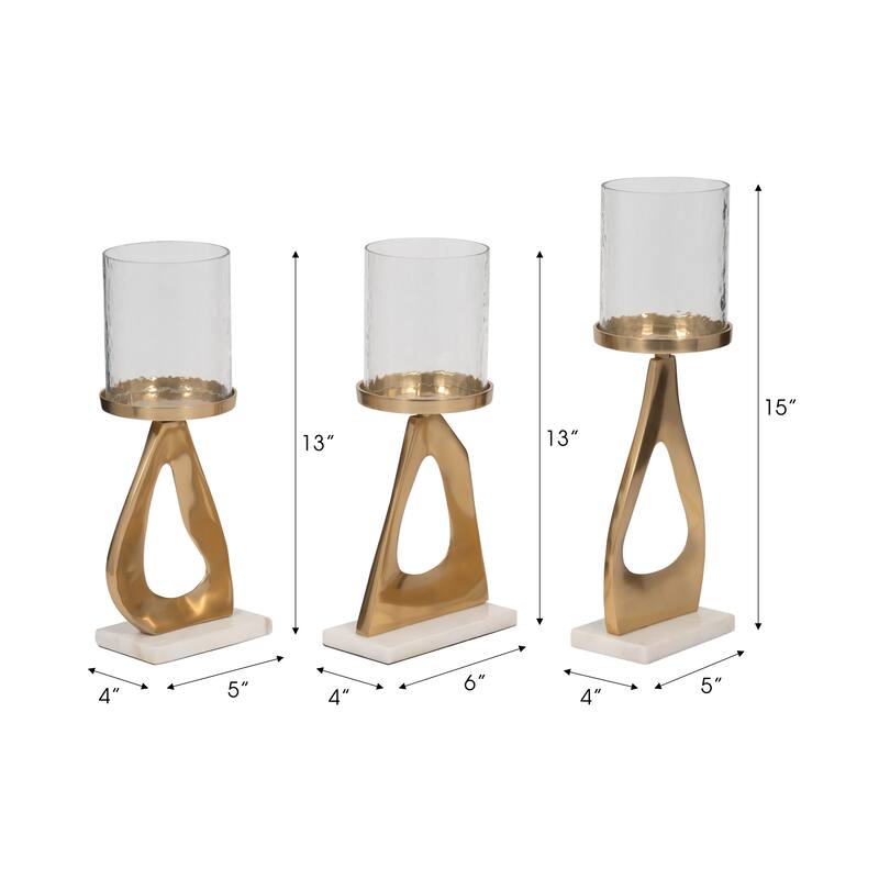 Candle Holders Set of 3 - Metal Marble Base, 13/15"