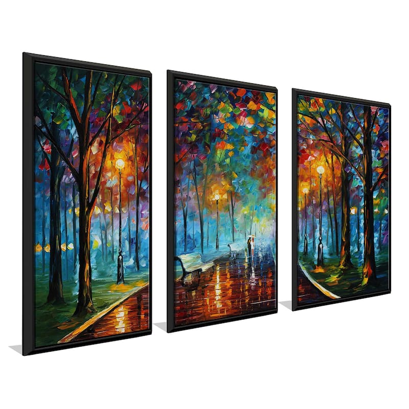 "Misty Mood" by Leonid Afremov Print in Floating Canvas, Set of 3 - Multi-Color
