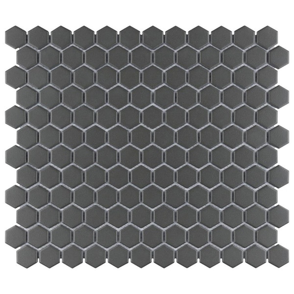 SomerTile 10.25x11.75-inch Manhattan Hex Black Unglazed Porcelain Mosaic Floor and Wall Tile. Opens flyout.