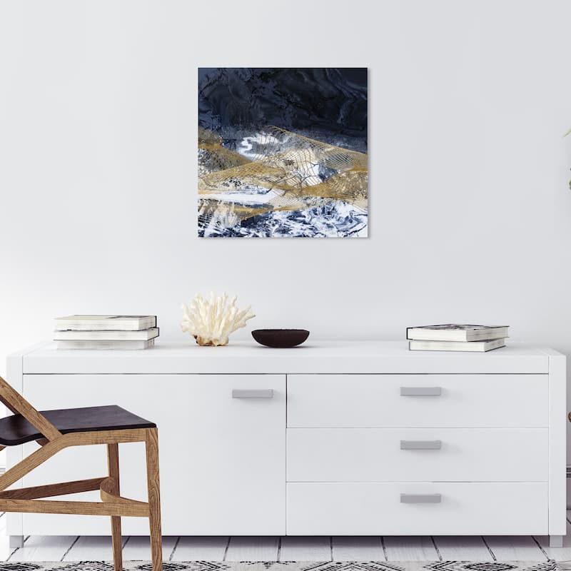 Wynwood Studio Canvas Abstract Mountain Snow Blue and Dark Blue Modern & Contemporary Wall Art Canvas Print - 20 x 20