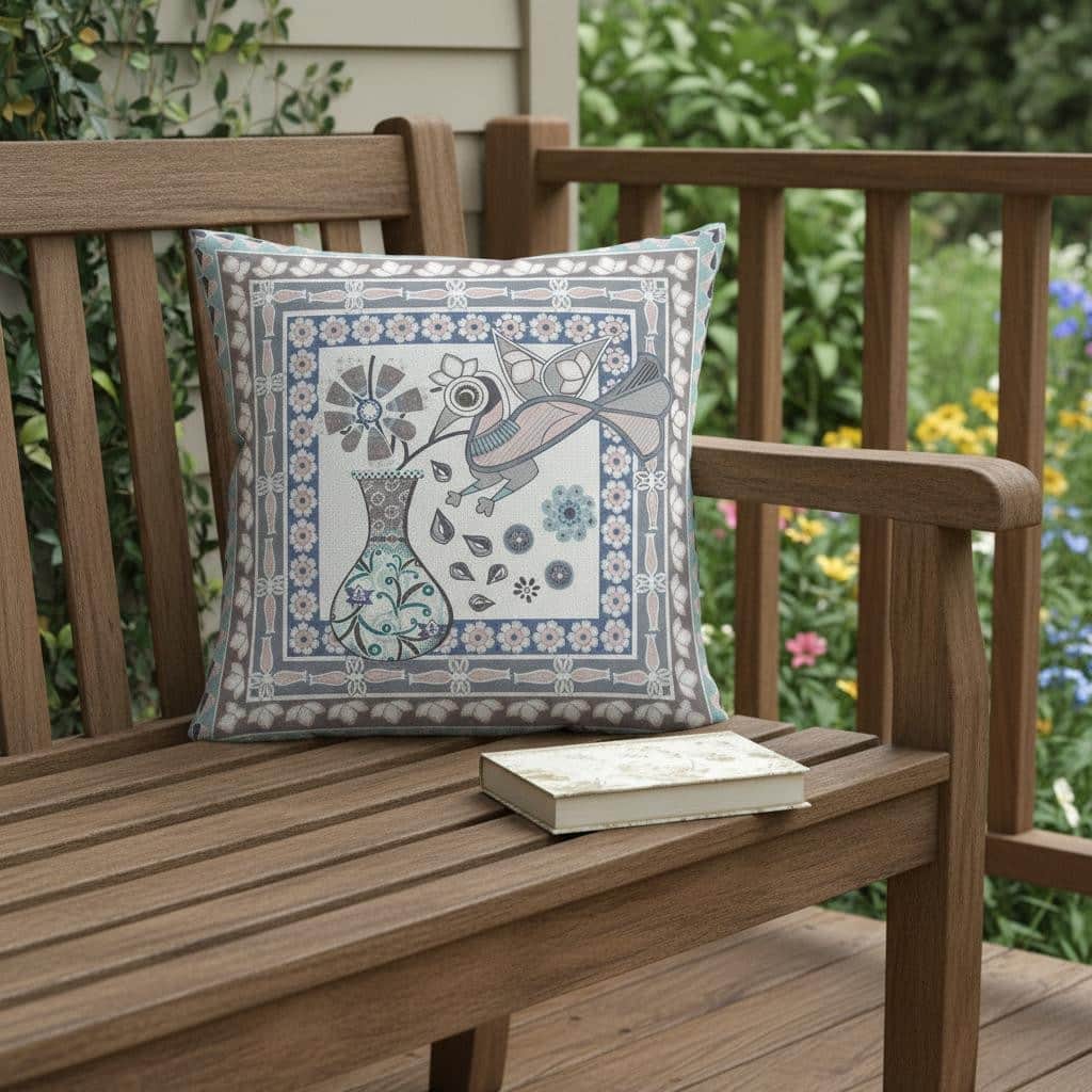 HomeRoots 16" x 16" Blue and Gray Peacock Blown Seam Floral Indoor Outdoor Throw Pillow - 16.00' X '5.00' X '16.00