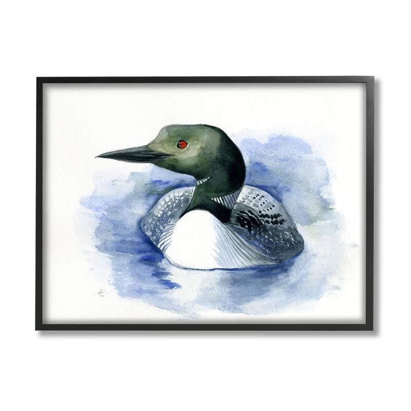 Stupell Loon in Blue Lake Minimal Canadian Water Bird Framed Wall Art - 11 x 14 - Black