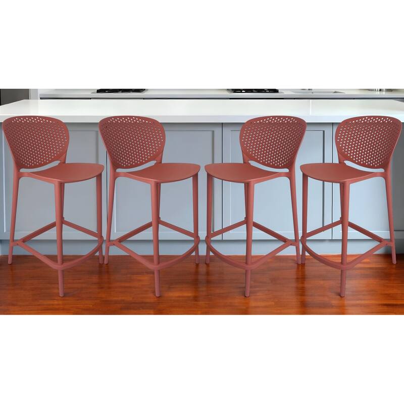 HomeRoots Set of Four 26" Orange Heavy Duty Plastic Low Back Counter Height Bar Chairs - Counter Height - Set of 4 - Orange
