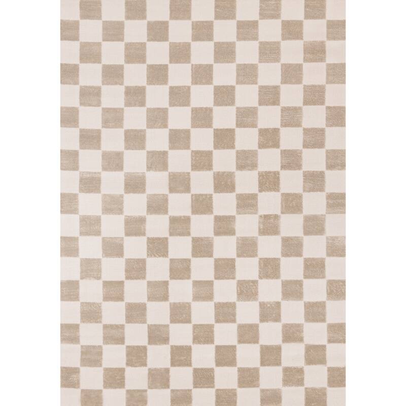 Leonardo Brown Off-White Checkered Area Rug