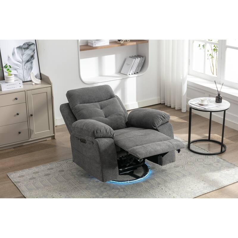 Modern Power Recliner with Bluetooth Speaker, LED Light, USB Charging Ports, Retractable Footrest and Storage Pockets
