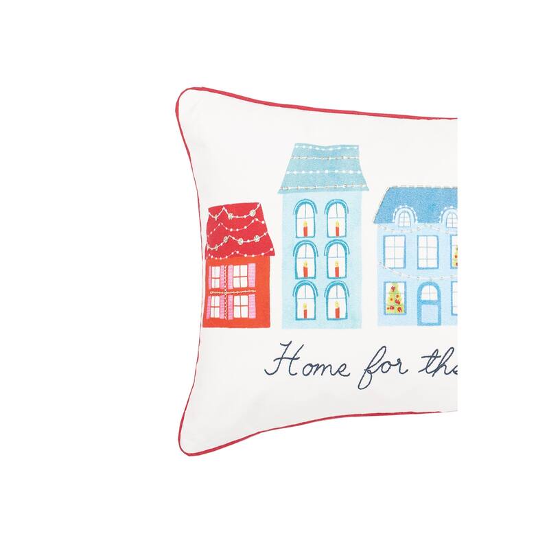 Village Holiday Printed & Embellished Throw Pillow