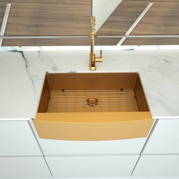 30 inch Farmhouse Kitchen Sink Gold Apron Front 16 Gauge ...