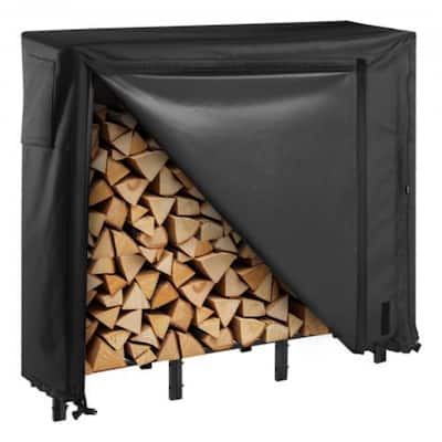Black Steel Firewood Storage Rack with Full Coverage 600D Oxford Fabric Protective Cover - 48.03 × 12.60 × 46.46 in