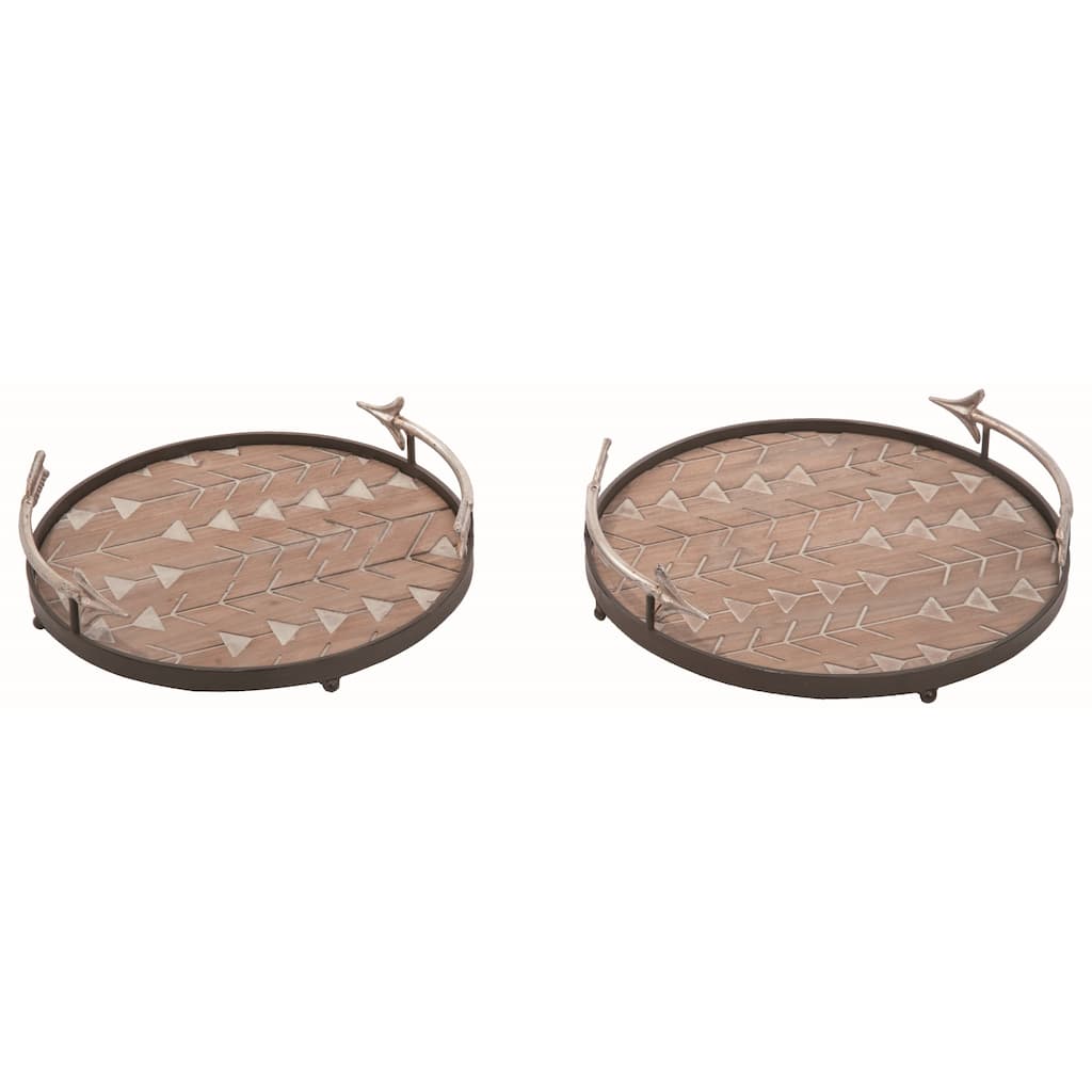 Transpac Metal 15 in. Brown Spring Arrow Trays Set of 2