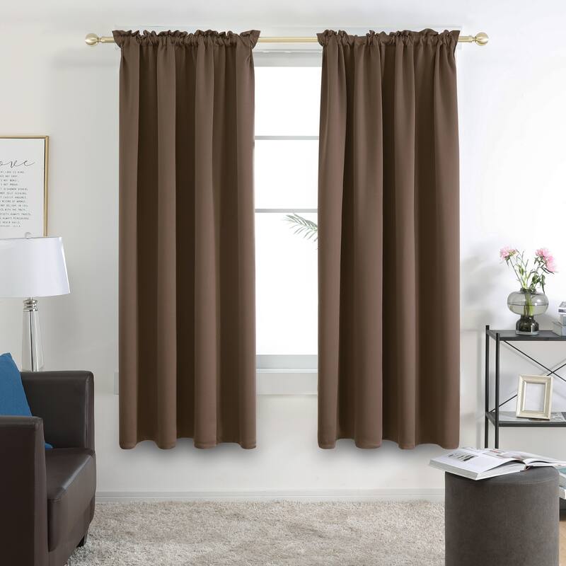 Deconovo Solid Rod Pocket Curtain Panel Pair (2 Panel) - 42W x 72L - Brown