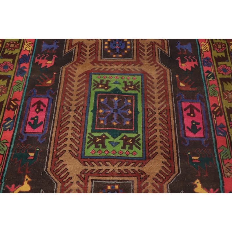 Hand Knotted Oriental 100% Wool Carpet Traditional Tribal Brown Meshkin Runner Rug - 11' 0'' X 4' 1''