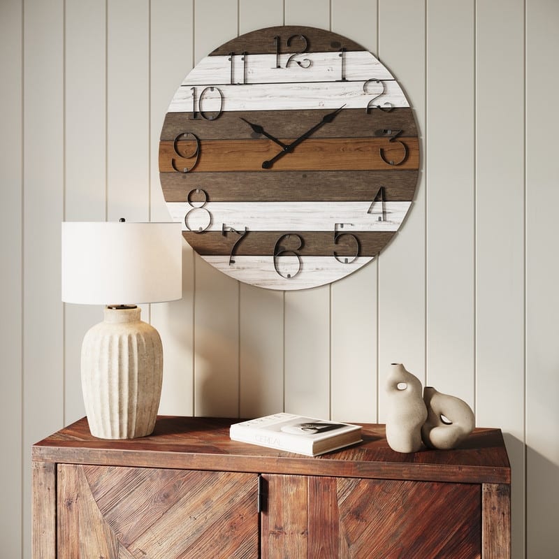 Brenna Round Wood Rustic Farmhouse Style Wall Clock - 33"H x 33"W x 1"D