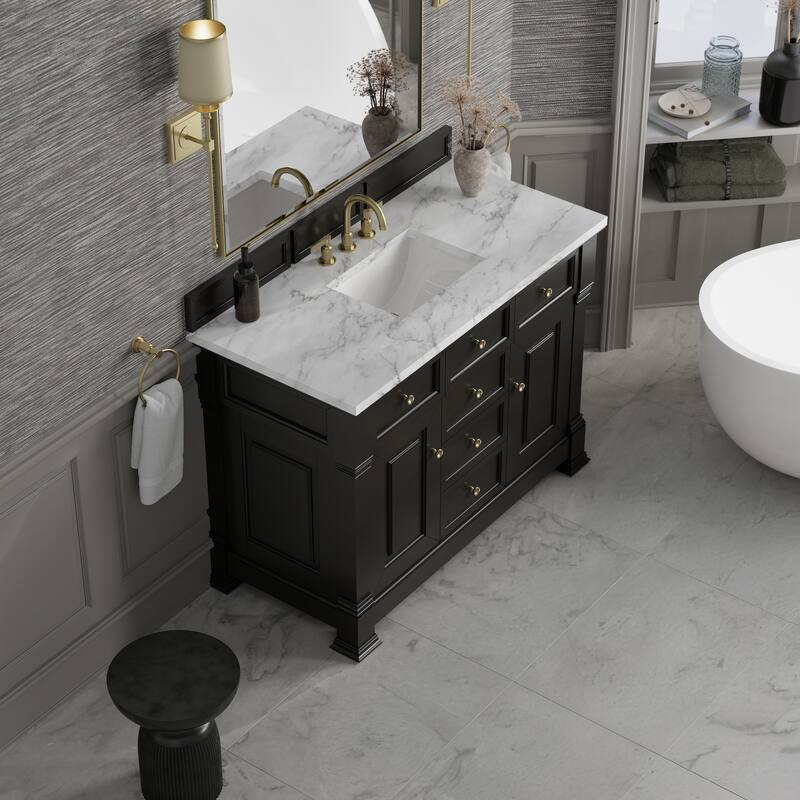 Brookfield 48" Single Vanity, Black Onyx - Carrara White