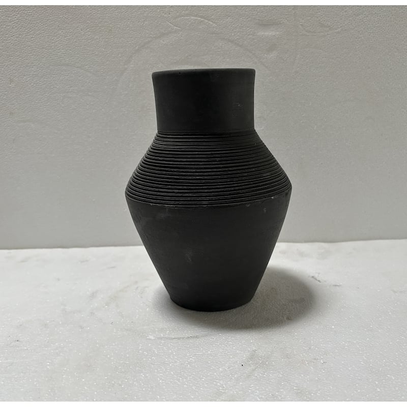 Terracotta Vase Natural Black H 8.7" & Dia 6.1" - Black