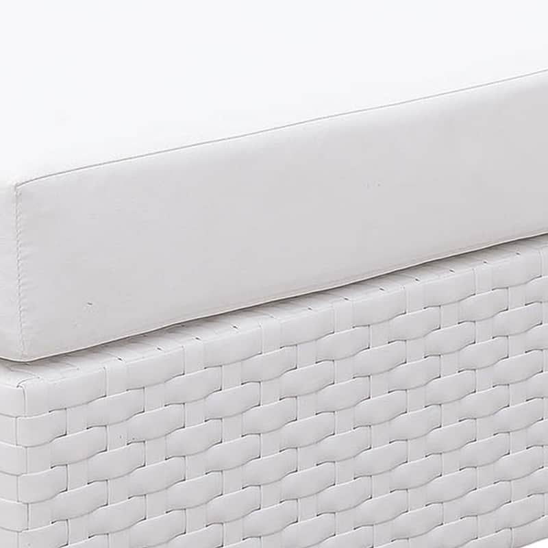 White Wicker Square Ottoman with Padded Seat Cushion