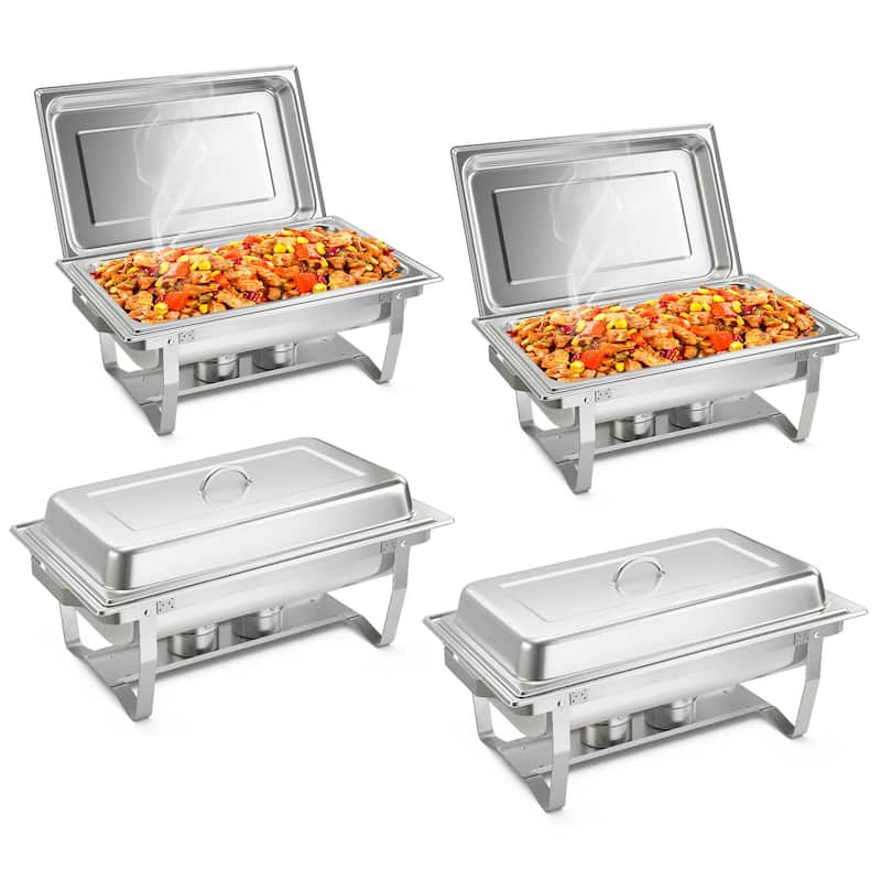 Set 2/4 Chafing Dish Buffet Packs 9 QT Steel Chafers with Food Pans - 4 Packs