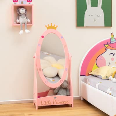 Kids Full Length Mirror Free-Standing Dressing Princess Storage