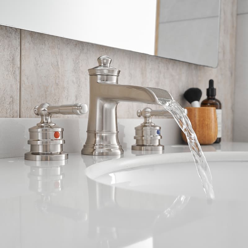 Double Handle Three-Hole Bath Waterfall Faucet with Drain