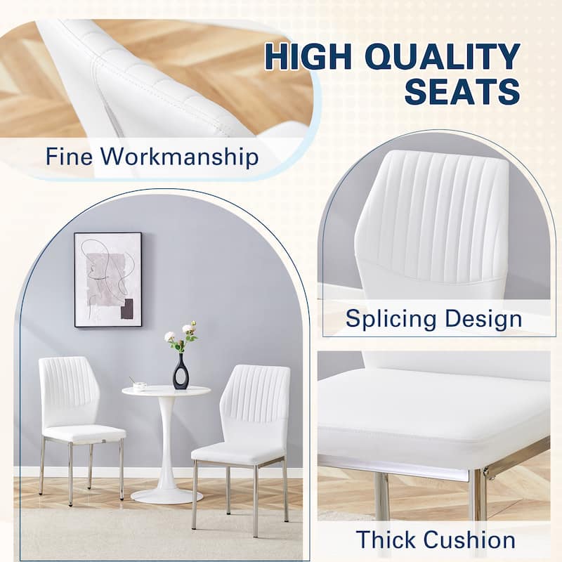 Roomfitters PU Dining Chairs with Silver Metal Legs, Vertical Stripe Back, High Resilience Upholstered Set of 4