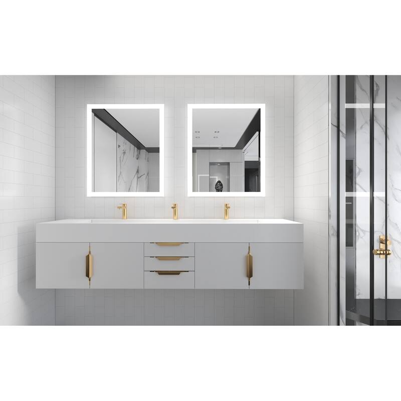 Nile 84" Wall Mounted Bathroom Vanity Set w/ White Top