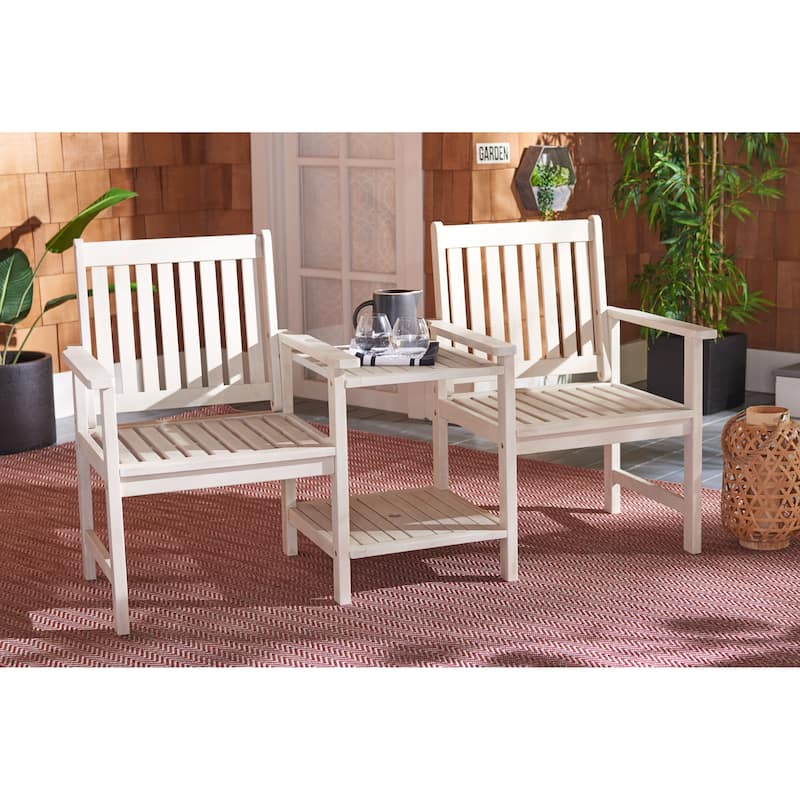 SAFAVIEH Outdoor Kya Solid Wood Twin Seat Bench - 24Wx65Dx35H