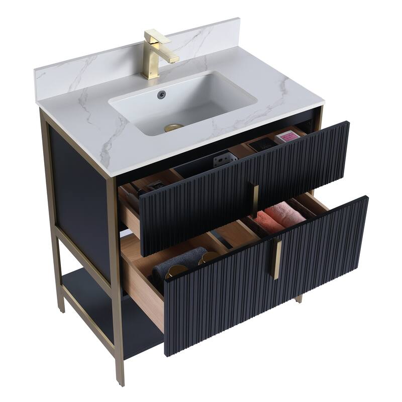 Fine Fixtures Serenity Modern Bathroom Vanity with White Carrara Stone Top