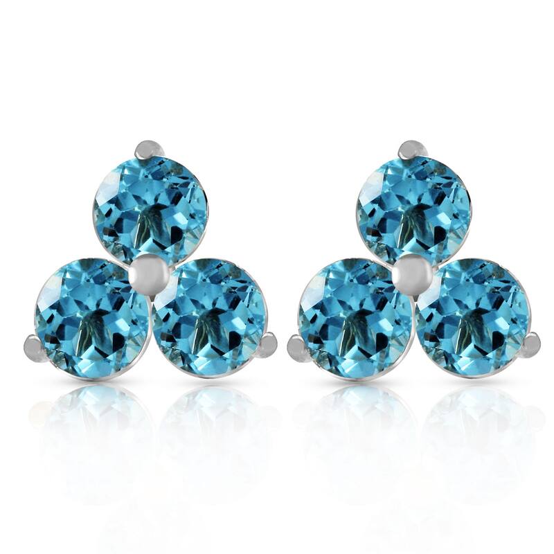 14K Solid Gold Stud Gemstone Earrings Natural Blue Topaz Jewelry
