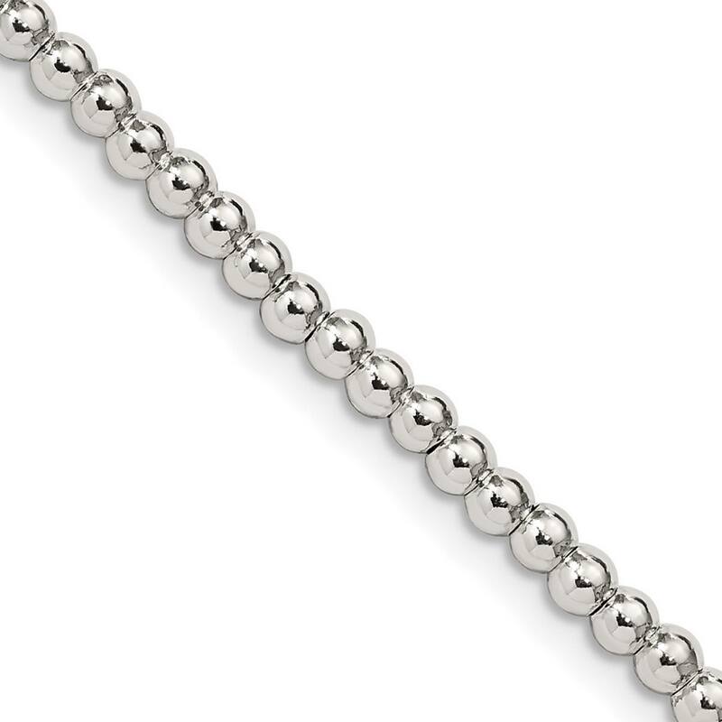 Curata 925 Sterling Silver 3mm Polished Bead Chain Necklace (Lobster)