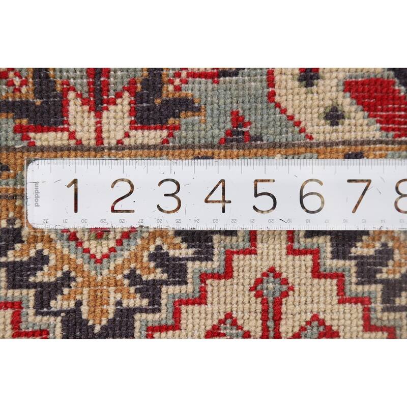 Geometric Kazak Runner Rug Handmade Red Wool Carpet - 2'11" x 9'8"