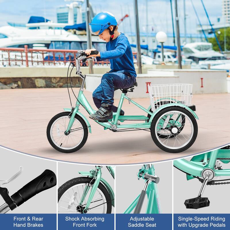 Docred 16" and 24" Tricycle 1-Speed 3 Wheel Trike Bike with Basket