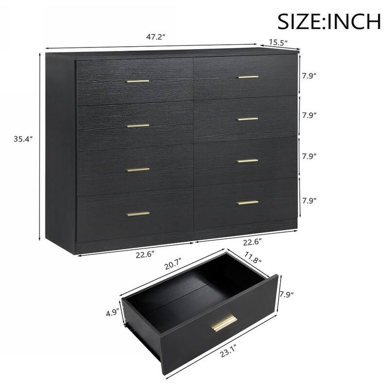 8 Drawers Dresser for Bedroom, 47.25" Wide Dresser & Chest of Drawers, Storage Dressers Organizer for Living Room Entryway