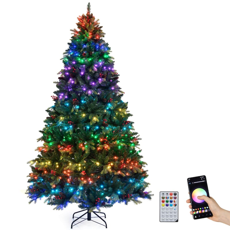 Costway 5/6/7/8 FT Artificial Christmas Tree with 250/370/500/650 RGB - Green - See Details - 8 Foot