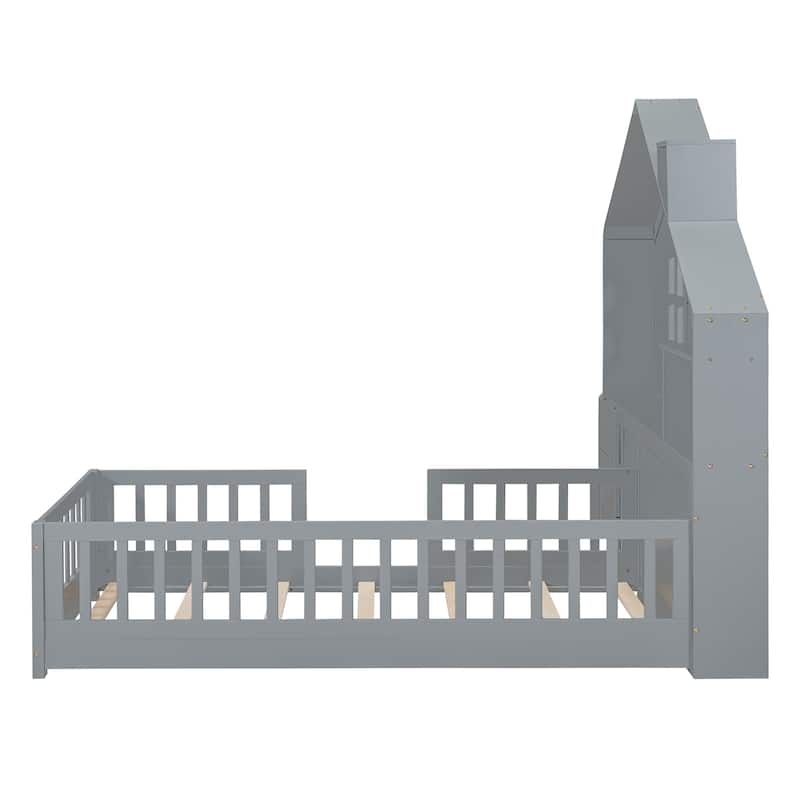 Full Size Wooden House Bed with Bedside Drawers & Shelves, House-Shaped Platform Bed with Power Outlet & USB Port for Kids Teens