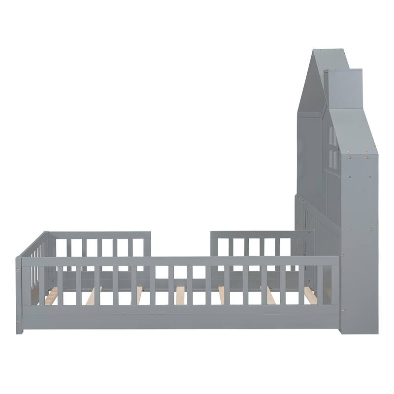 Twin Wooden House Platform Bed with Roof, Drawers, Shelves, and USB Port